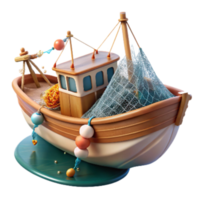 impressive traditional Fishing Boat with Empty Net Isolated on White authentic png