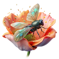 serene rustic Close Up of Hoverfly on Sunflower Transparent Background premium png