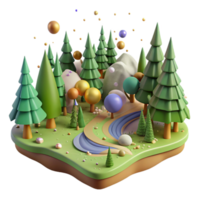 magnificent artistic Forest Landscape Panoramic View Isolated on Transparent Background high resolution png