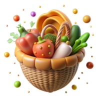 dramatic modern Basket of Fresh Vegetables Isolated on Transparent Background png