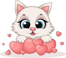 Cute and funny kitten with hearts vector
