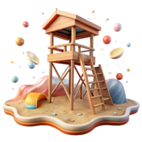 beautiful rustic Empty Lifeguard Stand on Flooded Beach Transparent Background Safety Concern high resolution png