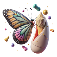 impressive classic Butterfly Emerging From Chrysalis Transformation Scene Transparent Background professional png