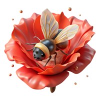 vibrant abstract Bee on Red Poppy Flower Front View Transparent Background premium png