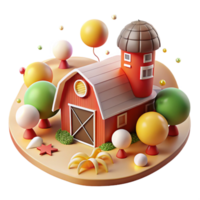 impressive abstract Countryside Landscape with Barn with Red Color Isolated premium png