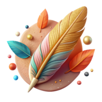 vibrant rustic Feather Resting on Leaf Autumnal Colors Transparent Background high resolution png