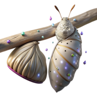 impressive creative Butterfly Cocoon on Branch Side View Transparent Background authentic png
