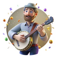 elegant vintage Banjo Player Bluegrass Music Rustic Style Isolated with Dark Background authentic png