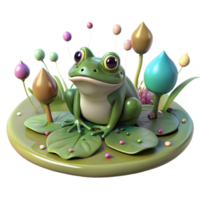 vibrant rustic Frog on Lily Pad Pond Scene Close Up Transparent Background high quality png