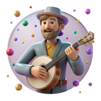 elegant abstract Banjo Player Bluegrass Music Rustic Style Isolated with Dark Background professional png