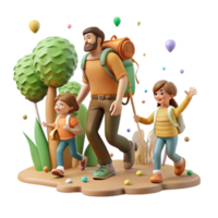 elegant artistic Family Hiking in Protected Forest Transparent Background authentic png