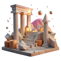 impressive artistic Ancient Ruins Sunset Lighting Isolated on Transparent Background professional png