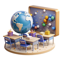 serene rustic Classroom with Globe and Maps Cutout premium png