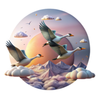 wonderful minimalist Flying Geese Migration Formation Isolated Sunset Clouds Transparent Background detailed png