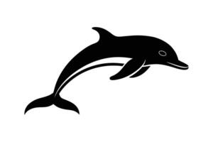 Silhouette art illustration of a dolphin leaping out of water in an arc vector
