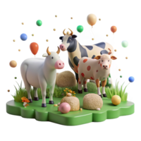 serene vintage Farm Animals Grazing in Pasture Cutout Transparent Background high resolution png