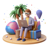 beautiful classic Digital Nomad with Laptop Beach View Isolated professional png