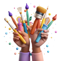 impressive artistic Diverse Hands Holding Paintbrushes Creativity Symbol Transparent Background genuine png