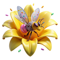 impressive minimalist Bee on Yellow Lily Flower Isolated original png