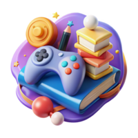 magnificent contemporary Game Based Learning Icon Game Controller and Learning Materials Isolated detailed png