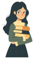 A student with a stack of books, ready to learn. png