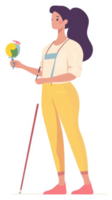 A visually impaired artist holding a globe and painting implements. png
