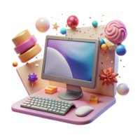 serene artistic Computer Monitor with Keyboard Isolated Element high resolution png
