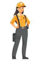 A female technician in bright yellow uniform and dark gray trousers. png