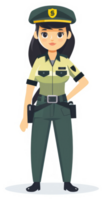 A female security guard in a uniform, displaying alertness. png