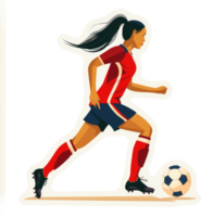 A dynamic female soccer player in motion, showcasing athleticism and skill. png