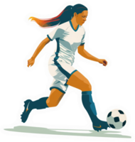A female soccer player in action, showcasing athleticism and skill. png