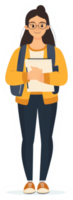 A cheerful student with a backpack and books, ready for a new day of learning. png