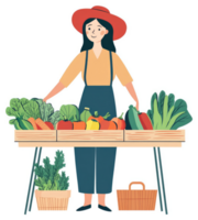 A friendly vendor displays fresh produce at a market stall. png
