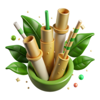 impressive rustic Bamboo Straws with Green Leaves Isolated high quality png