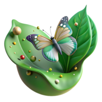 dramatic minimalist Butterfly on Leaf Green Background Transparent Background detailed png