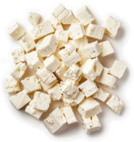 Cubed white cheese, ready to use in culinary preparations. png