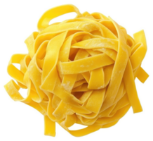 A close-up view of a nest of yellow tagliatelle pasta. png