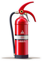 A red fire extinguisher, with a nozzle and handle, designed for fire safety. png