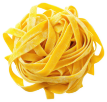 A close-up view of a nest of fresh yellow tagliatelle pasta. png