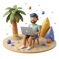 wonderful abstract Digital Nomad with Laptop Beach View Isolated exclusive png