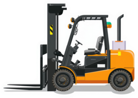 A side view of a modern forklift, showcasing its mechanical components. png