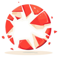 A shattered red circular object in many pieces. png