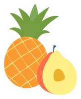 A vibrant illustration of a pineapple and a peach slice. png