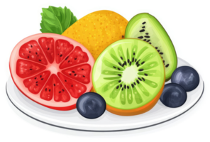 A colorful array of fresh fruit slices on a plate. png