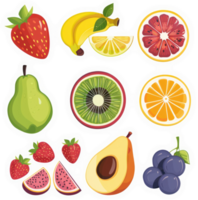 A colorful assortment of fresh fruits, including berries, citrus, and tropical fruits. png