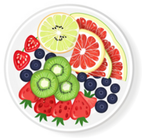 A colorful assortment of sliced fruits on a white plate. png