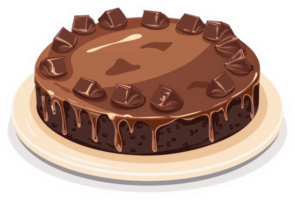A rich and decadent chocolate cake with melted chocolate topping. png