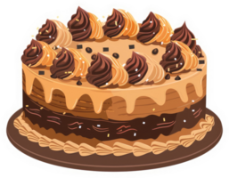 A delicious layered cake with caramel and chocolate frosting. png