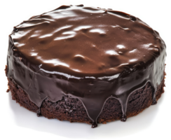 A rich and decadent chocolate cake, glistening with a glossy chocolate icing. png