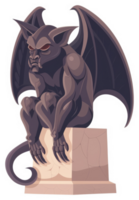 A brooding gargoyle perched atop a weathered stone pedestal. png